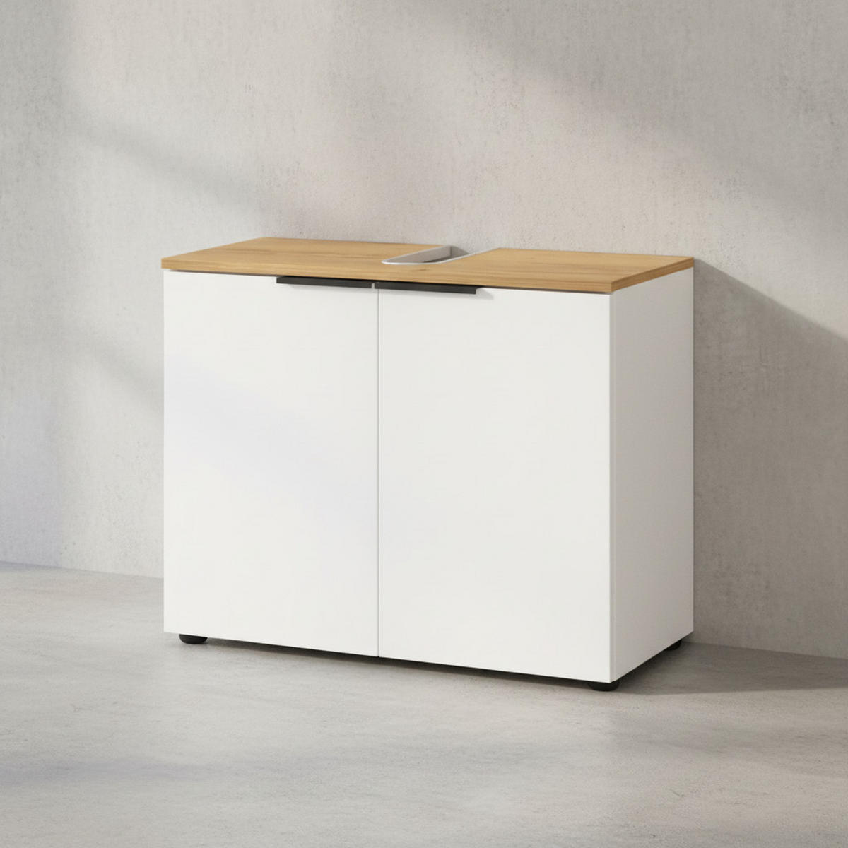 WASCHBECKENUNTERSCHRANK Weiß-Beige 70x34x58 cm mit Siphonaussparung TAHO - Weiß, Holz/Metall (70/58/34cm) - KADIMA DESIGN