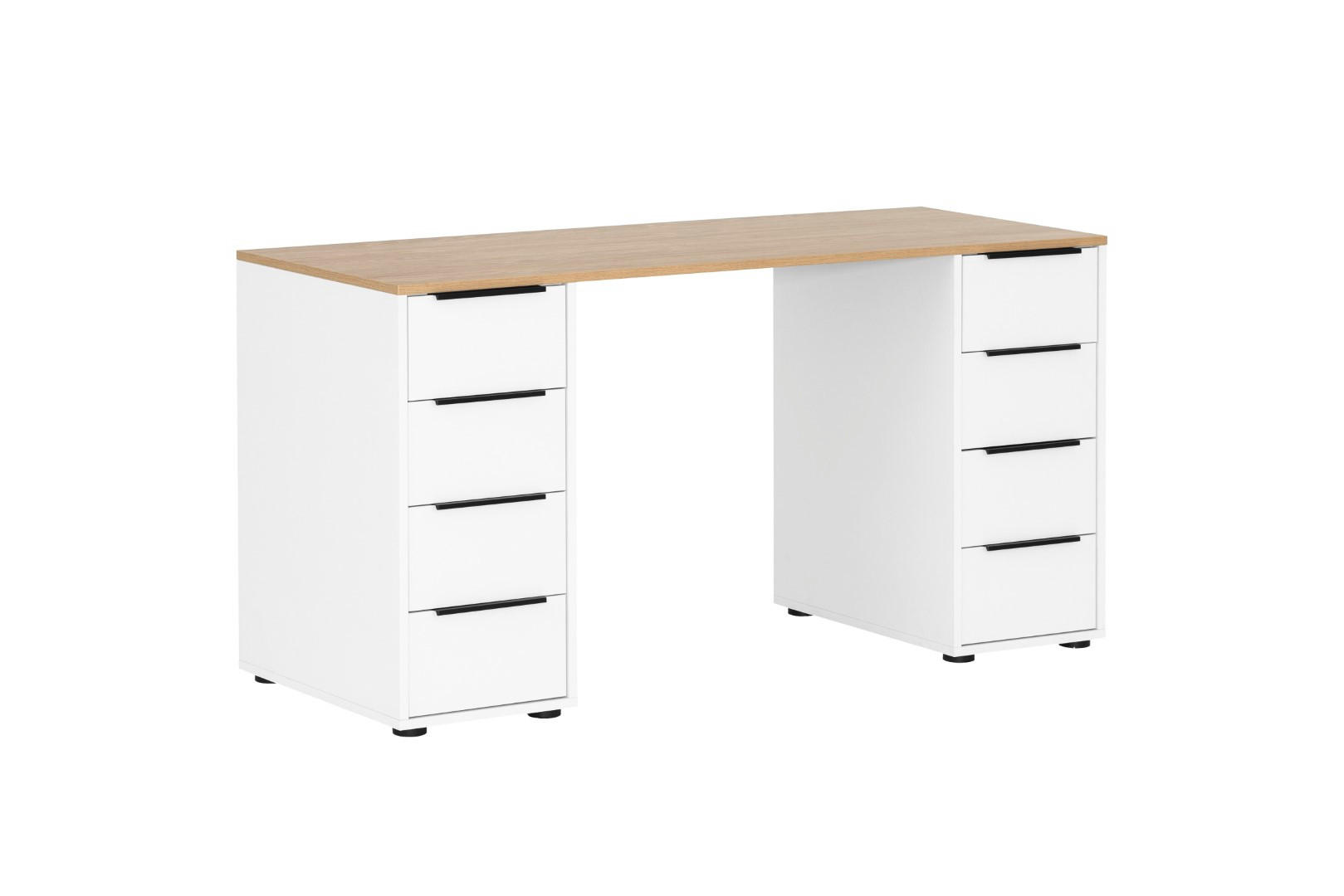 SCHREIBTISCH Kangaroo 73x140x55,5 cm 8 Schubladen Eiche/Weiß - Weiß, Holz (55.5/140/73cm) - PROREGAL
