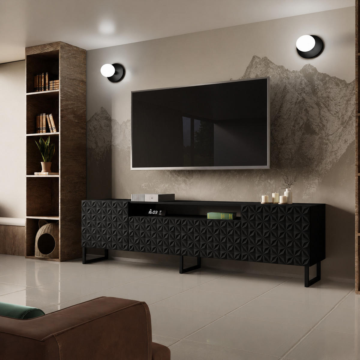 TV-SCHRANK Cali III 200 cm, dreitürig, schwarz - Schwarz, Kunststoff (200/53/41cm) - Margaret Hadas24