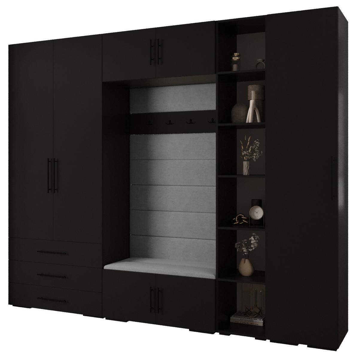 GARDEROBEN-SET 236,7/290/47 - Schwarz/Grau, Holz/Kunststoff (290/236.7/47cm) - Abiks Möbel
