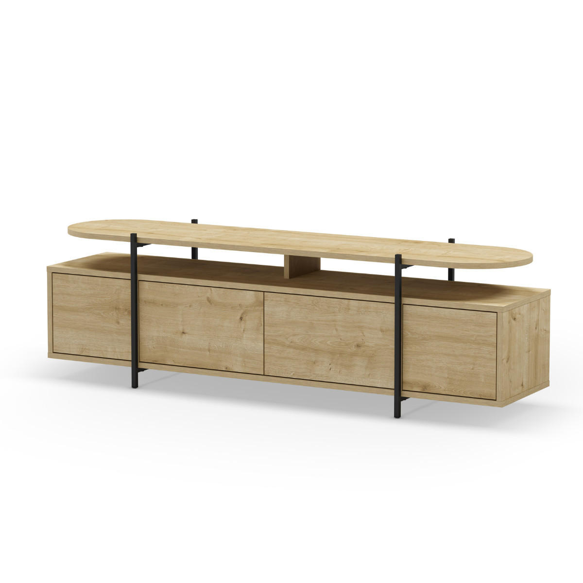 TV-MÖBEL mit 4 Türen und Metallfüßen L160 cm - Hinoa - Eichefarben, Holzwerkstoff (38.5/48/160cm) - Calicosy