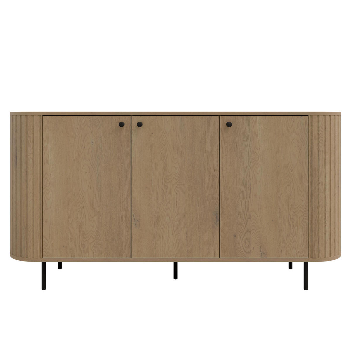 SIDEBOARD Halay Eiche Cremona, 3 Türen Moderne Rillenstruktur 164,6 cm, mit runden Kanten - Eichefarben/Schwarz, Holzwerkstoff/Metall (164.6/85.4/42.4cm) - AX Living