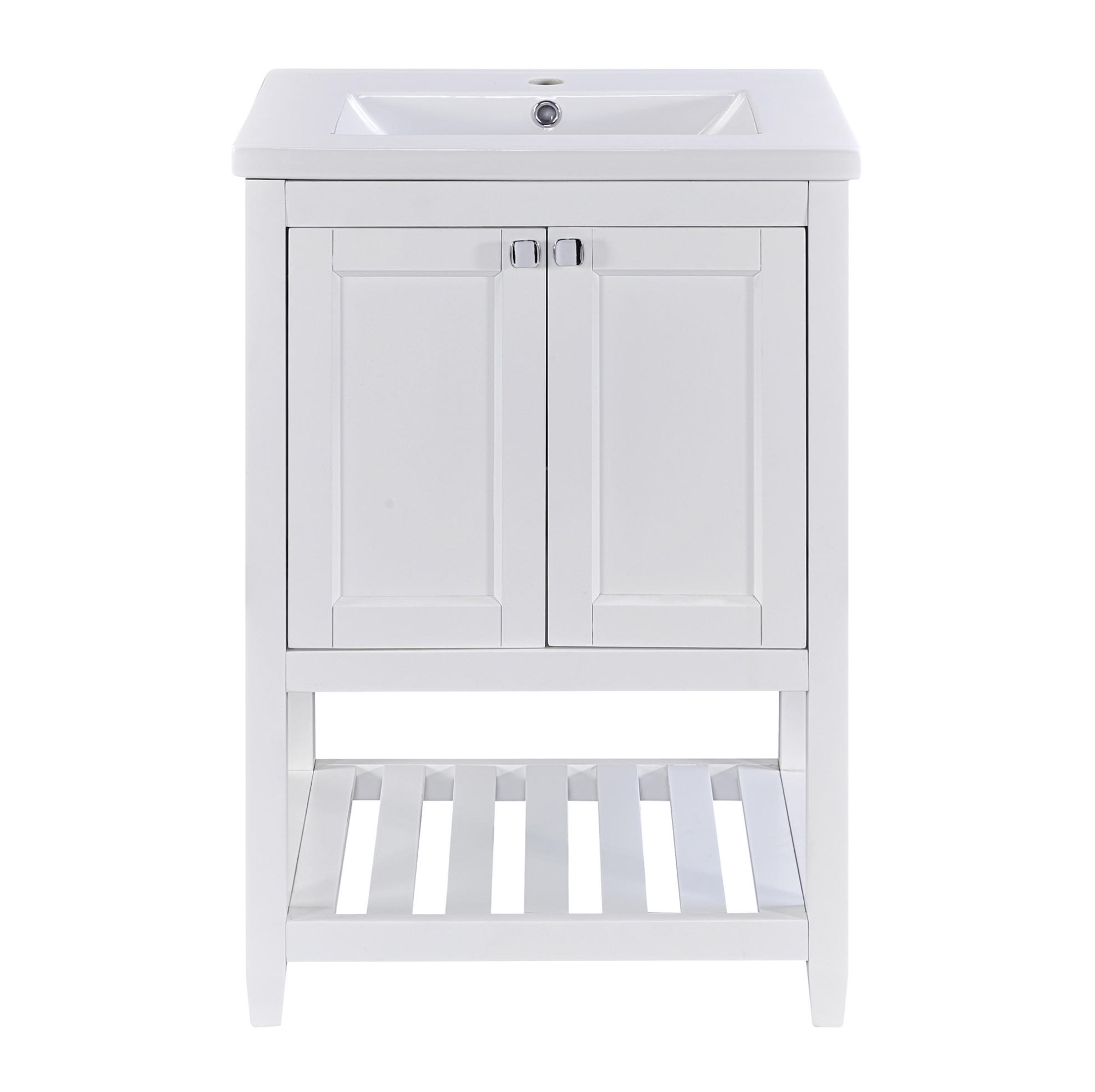 OKWISH KOUPELNOVÁ skříňka s umyvadlem 60 cm bílá z masivního dřeva a MDF se spodním úložným prostorem