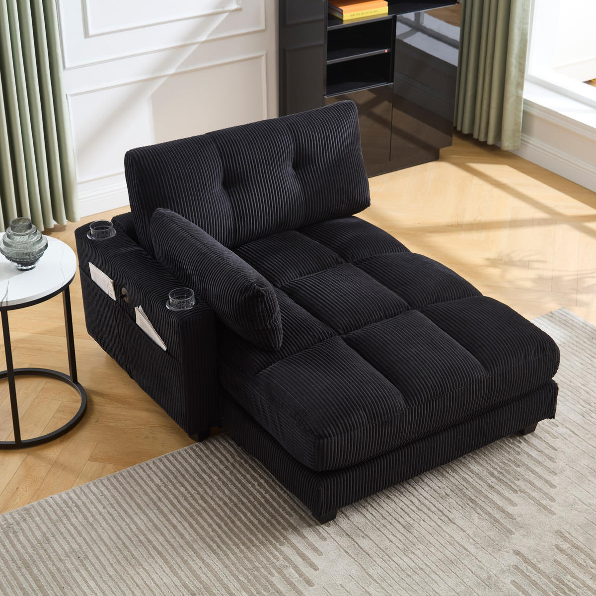 CHAISELONGUE Polsterliege,Ottomane,Sofa,Cordstoff,Schwarz - Schwarz, Textil (112/81/140cm) - LVHOM