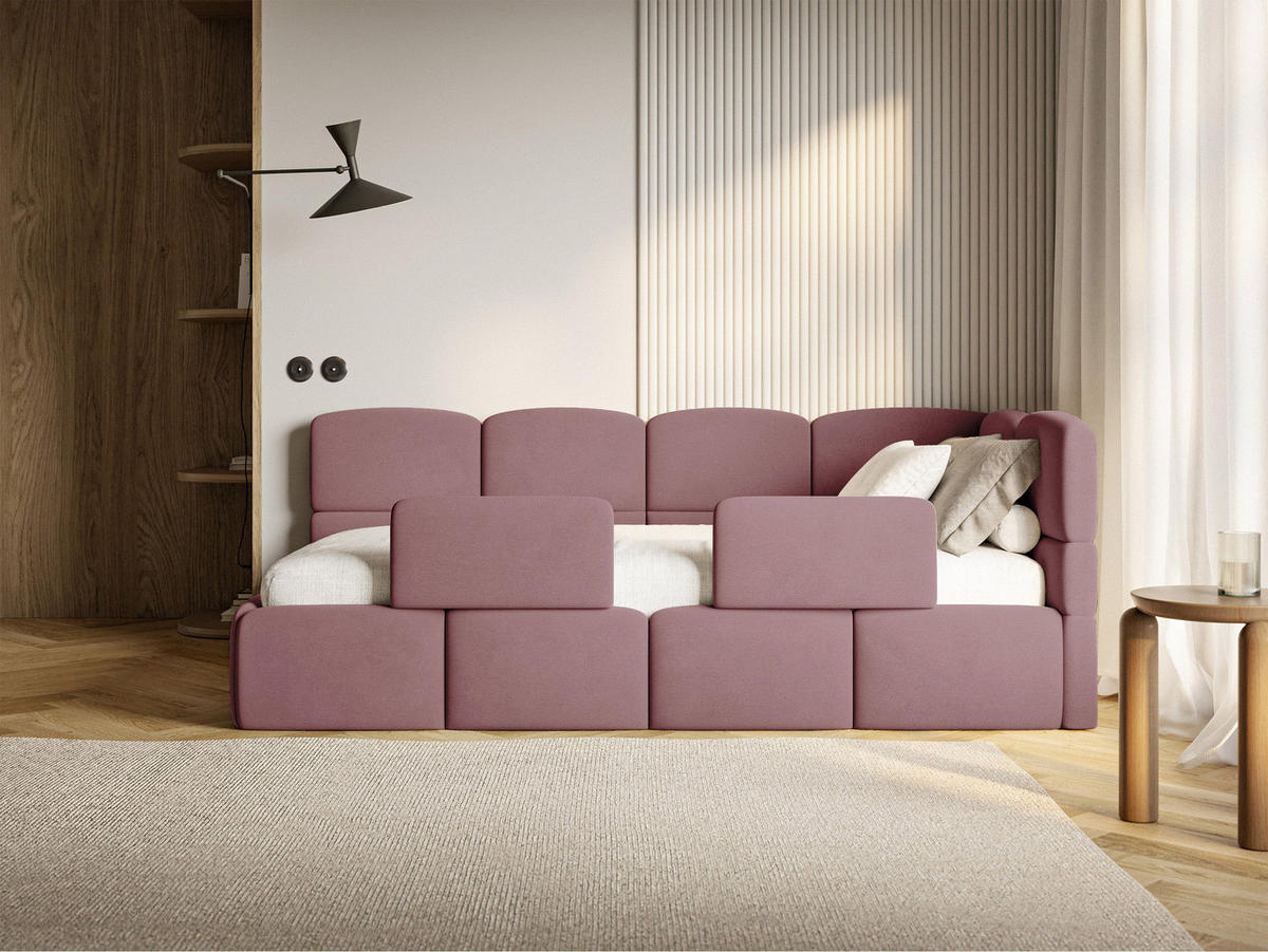 DETSKÁ POSTEĽ Cloudy ružová 90x200 cm, s matracom a zábranou, záhlavie vpravo, zamat - čierna/pink, textil/plast (90/200cm) - Selsey