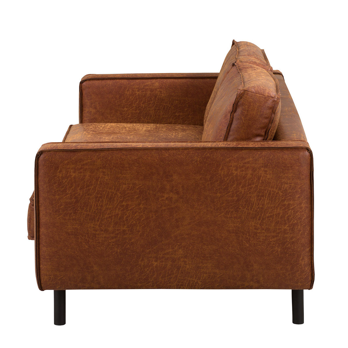 2-SITZER SOFA - Cognac/Schwarz, Leder/Textil (164/81/96cm) - home24