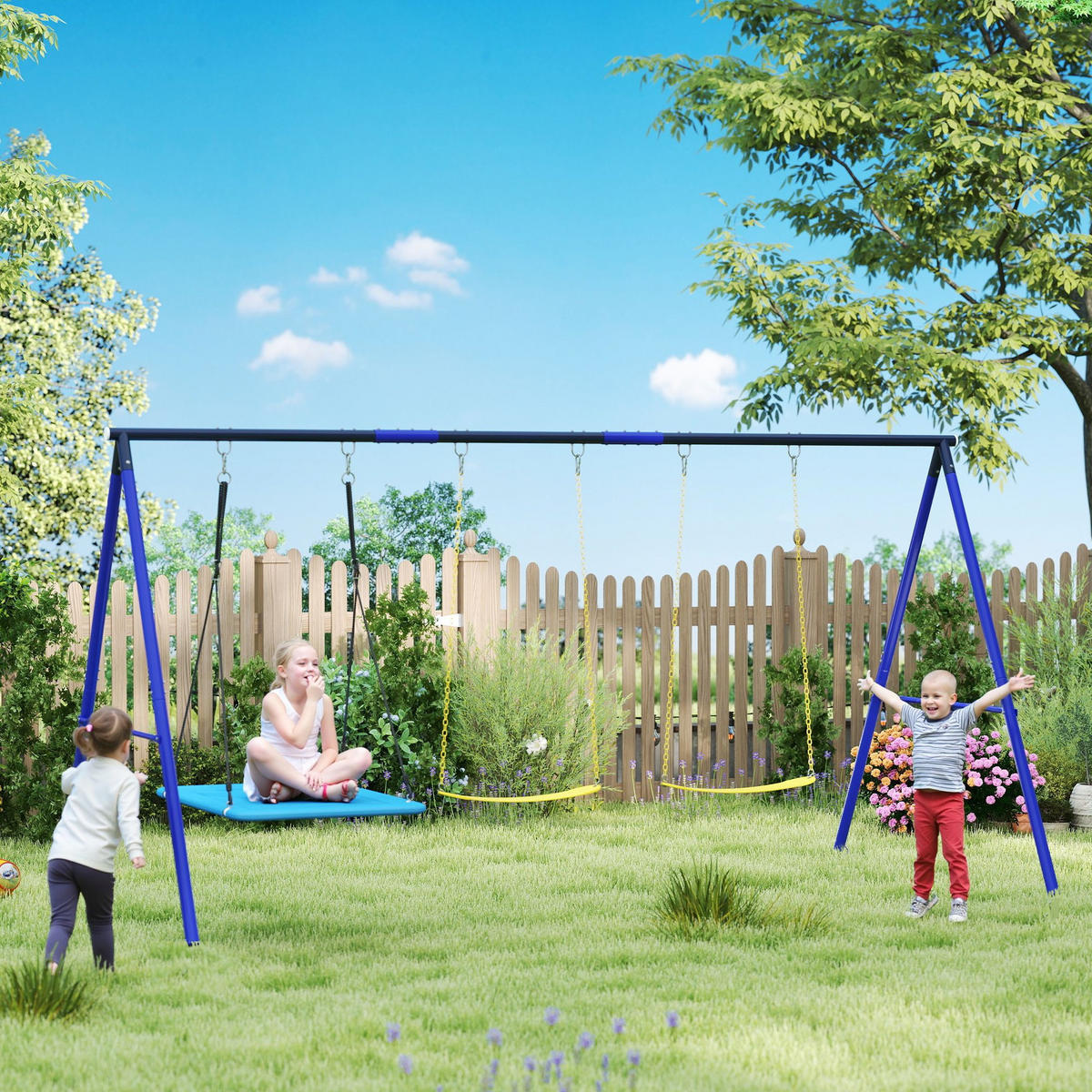 KINDERSCHAUKEL Outdoor Schaukelgerüst mit Plattformschaukel, Gürtelschaukel - Multicolor, Metall (180/365cm) - AIYAPLAY