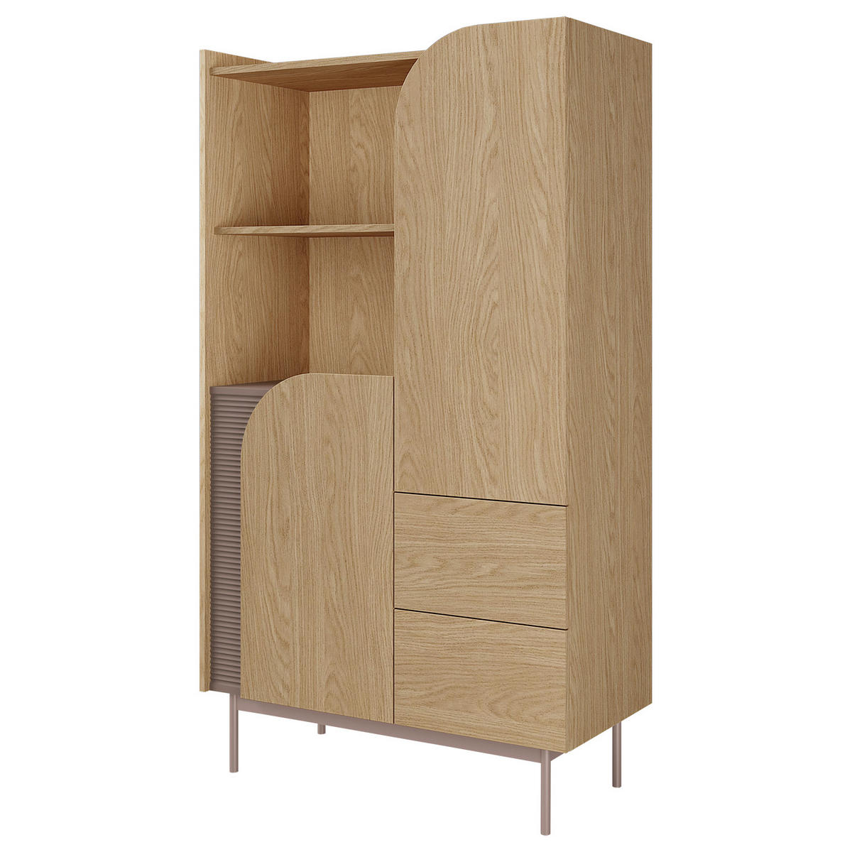 OBÝVACÍ STĚNA Camel, TV stolek 172 cm + regál na knihy 90 cm, rýhovaný detail, jarní dub + Toffee - barva dubu, kov/kompozitní dřevo (172/54/42cm) - Beautysofa