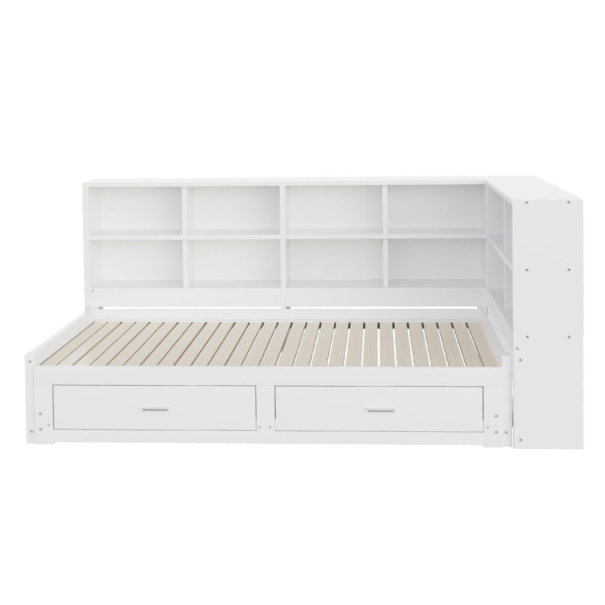 MULTIFUNKTIONSBETT 90/190 cm weiß aus Holz mit Ausziehbett Stauraum Steckdose - Weiß, Holzwerkstoff (90/190cm) - OKWISH