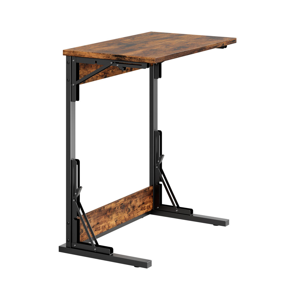 BEISTELLTISCH 37/60/71 cm klappbar mit verstellbaren Füßen und C-Form, platzsparend, Rustikalbraun - Braun, Holzwerkstoff (60/37/71cm) - Redom