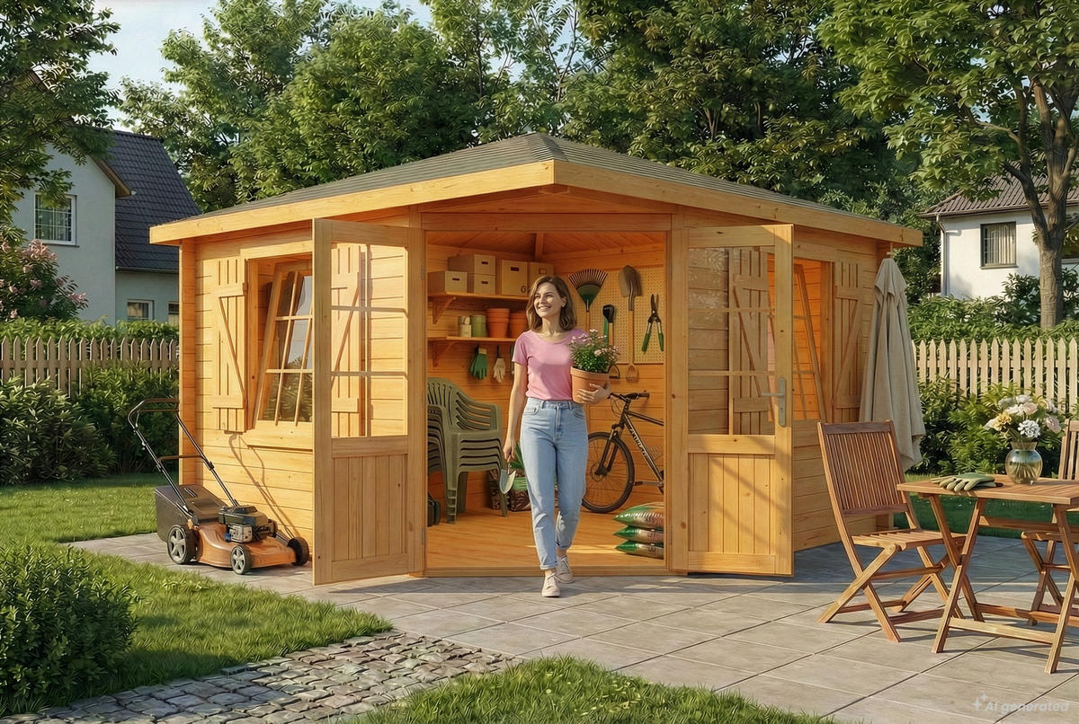 GARTENHAUS Holz Monica Royal - Pinienfarben, Holz (368/275/368cm) - Alpholz