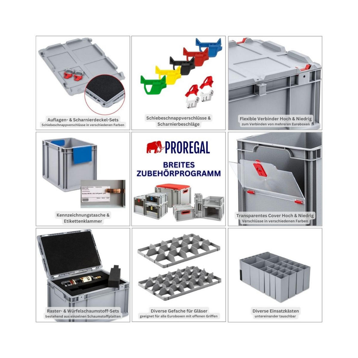 EUROBOX 5x Nextgen Economy Mit Scharnierdeckel Grau/Schwarz Griffe Geschlossen - Schwarz, Kunststoff (40/17/60cm) - PROREGAL