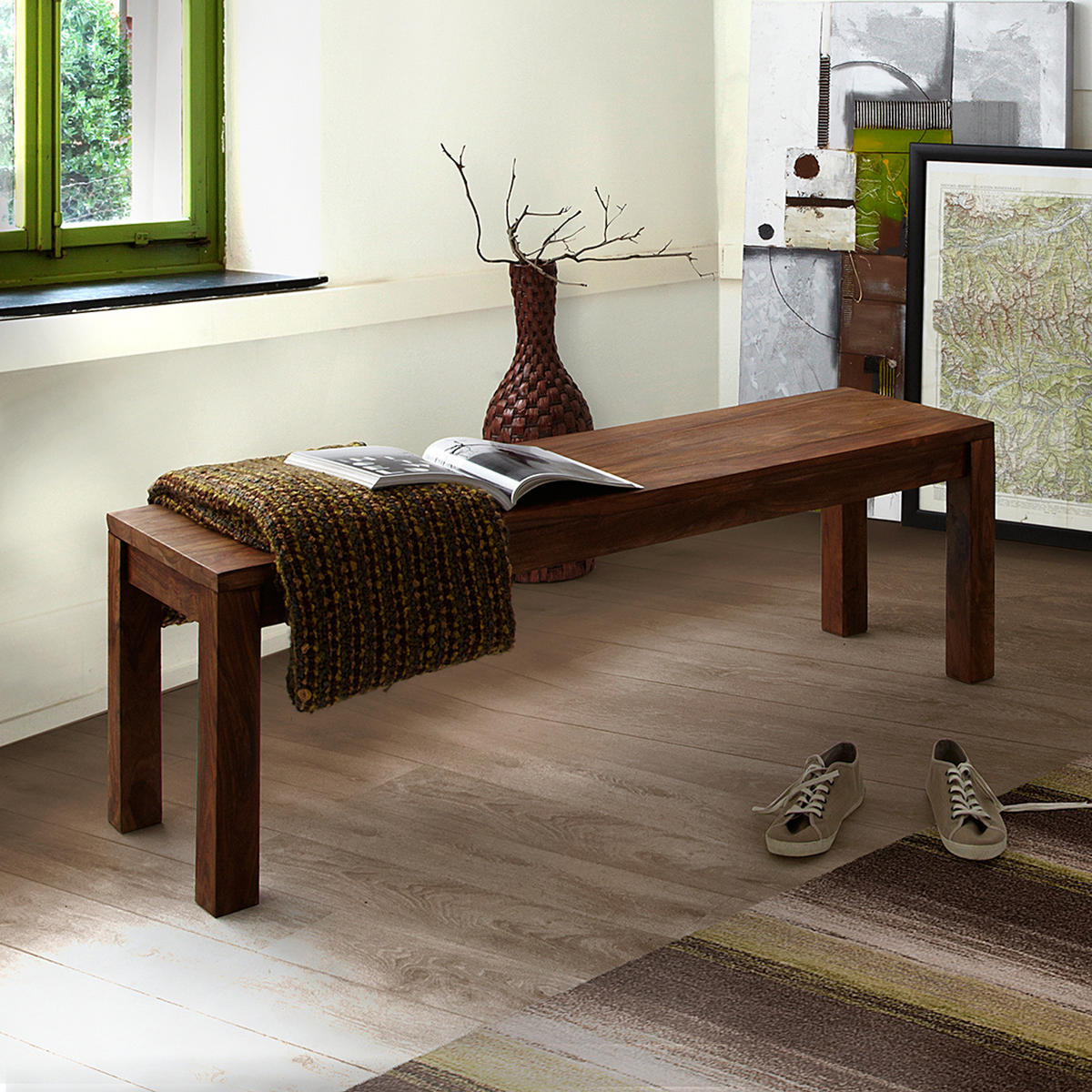 SITZBANK - Sheesham massiv - gewachst - Sheeshamfarben, Holz (140/45/40cm) - home24
