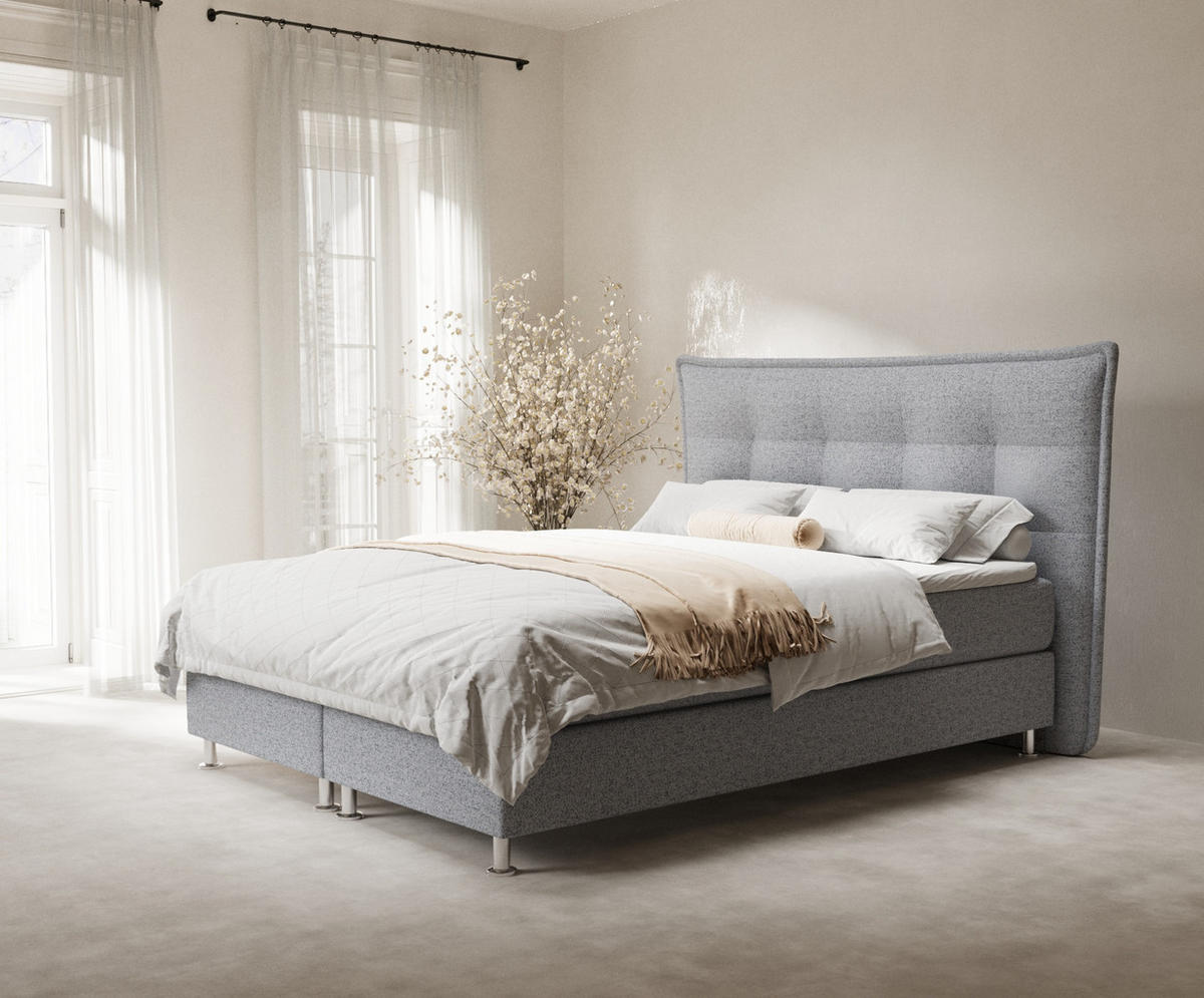BOXSPRINGBETT Minori Grau 160/200 cm mit Latex-Topper - Silberfarben/Grau, Holz/Holzwerkstoff (160/200cm) - Maison de Reve