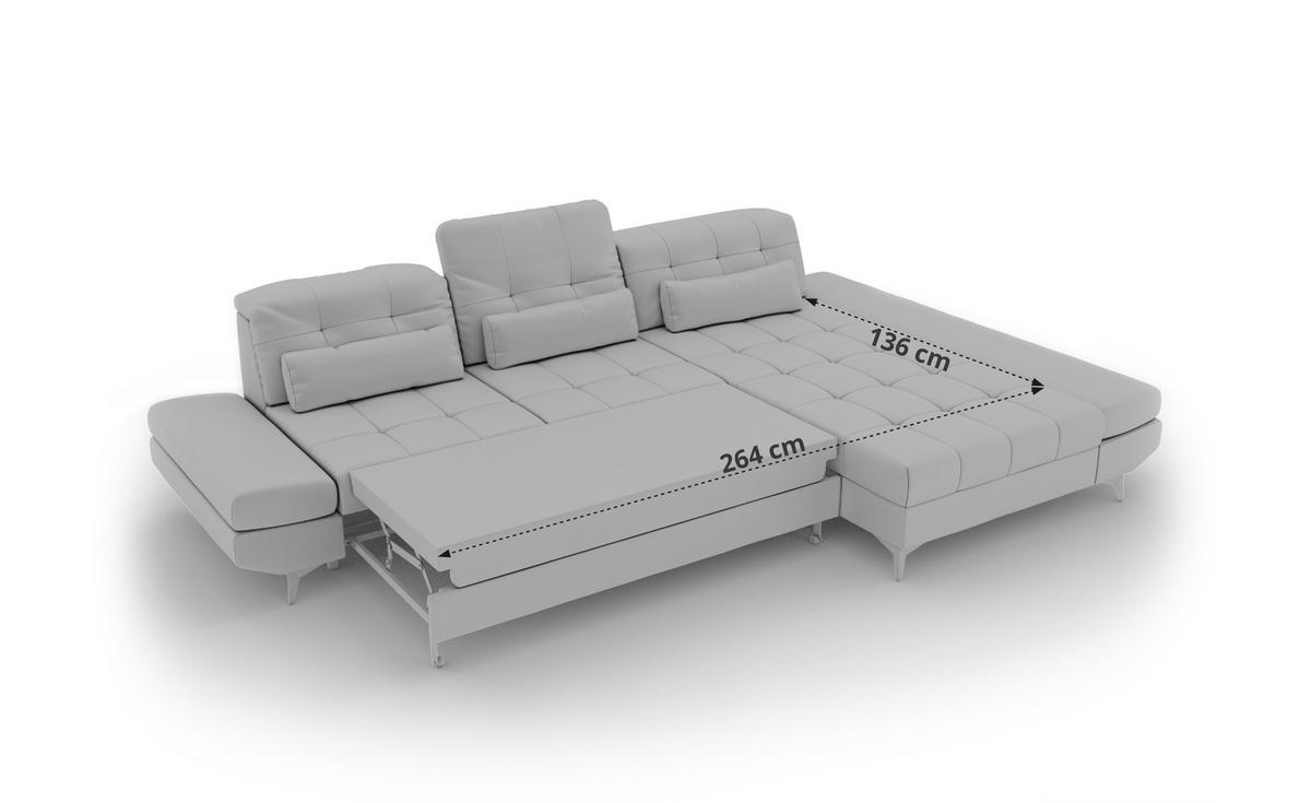 ECKSOFA ALVENO L - Hellbraun Schenille glatt - Rechts Seite - Hellbraun/Schwarz, Textil/Metall (344/218cm) - MKS