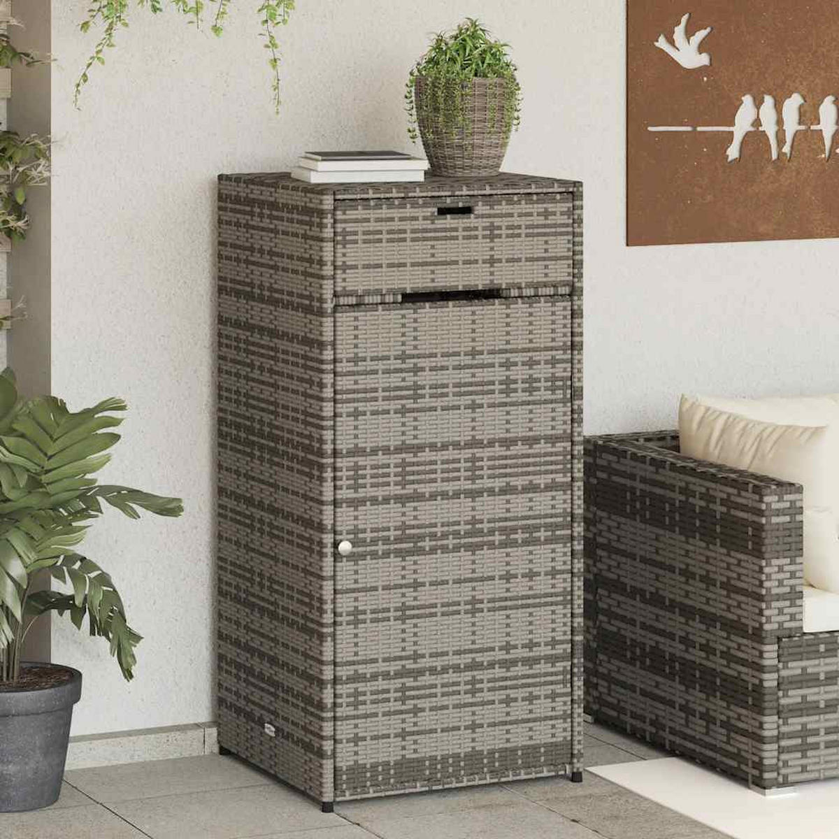 GARTENSCHRANK Grau 55/55/111 Cm Poly Rattan - Grau, Kunststoff (55/111/55cm) - vidaXL