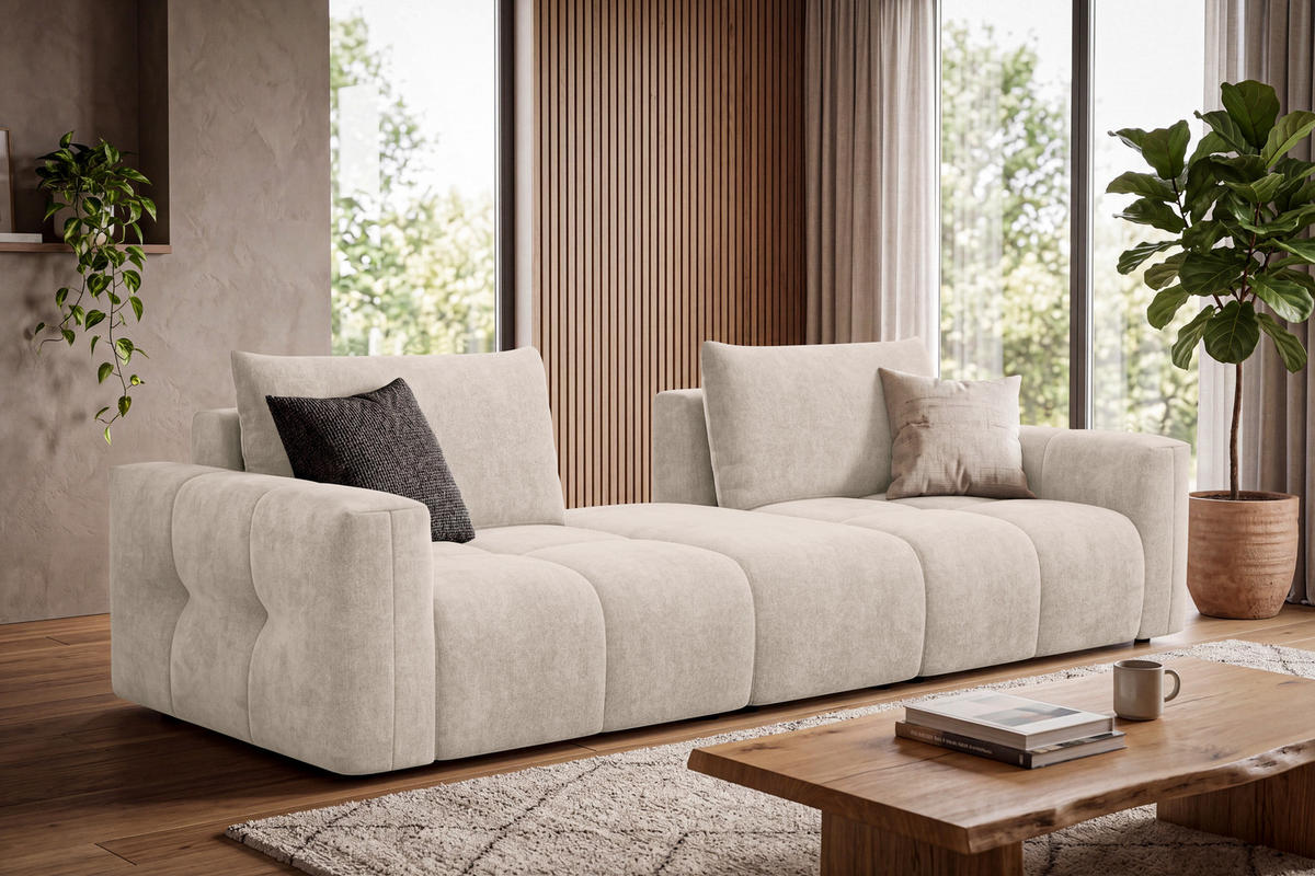 SOFA VERONA 4-Sitzer, Beige - Beige/Schwarz, Holz/Textil (282/83/110cm) - Courtois Laville