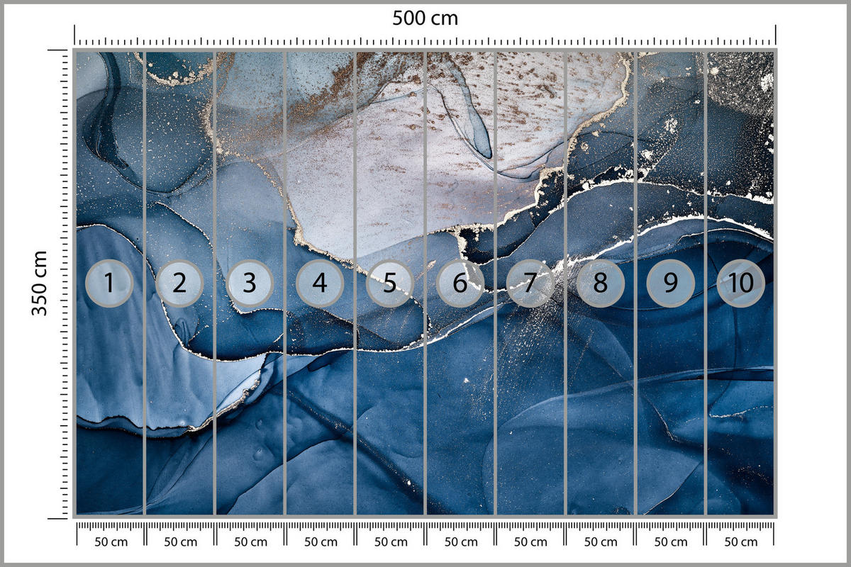 FOTOTAPETE für Badezimmer Blauer Marmor Gold Modern 500x350 - Blau/Goldfarben, Papier (500/350cm) - Muralo