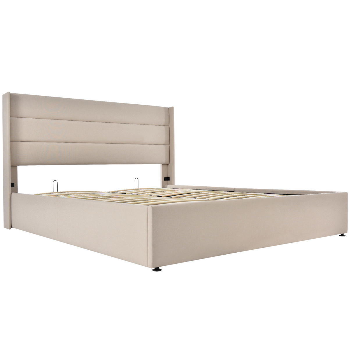 BETT mit Bettkasten 140x200 cm Leinen Beige inkl. Matratze - Beige, Metall (140/200cm) - Meubliv