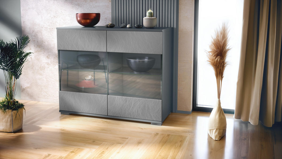 KOMMODE Bari Scratchy Metal - Silberfarben, Holzwerkstoff (92.5/75.5/35cm) - Vladon