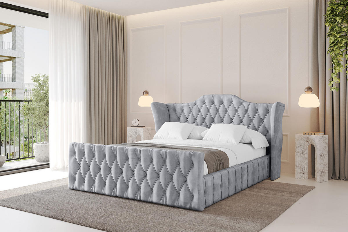 POLSTERBETT mit Bettkasten, Fußteil und Lattenrost, Boxbett mit Matratze H3/H4 - MODY-Z 180x200 Hellgrau - Hellgrau, Holzwerkstoff/Textil (180/200cm) - ALTDECOR