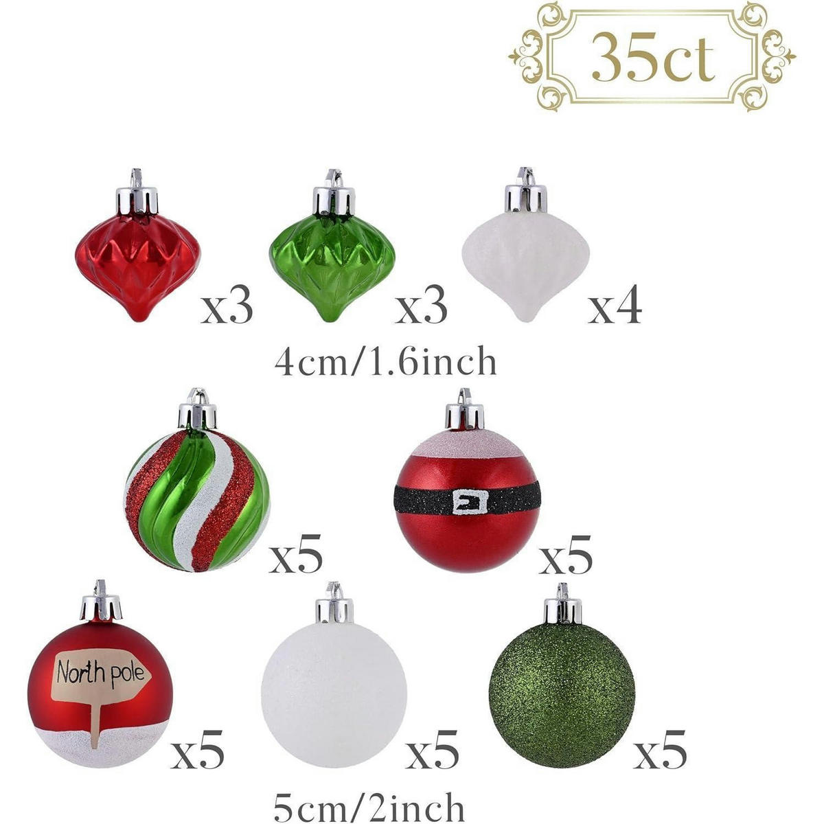 WEIHNACHTSKUGELN 35-teiliges Set 5 cm Rot Grün Weiß - Multicolor, Kunststoff (5/5/5cm)