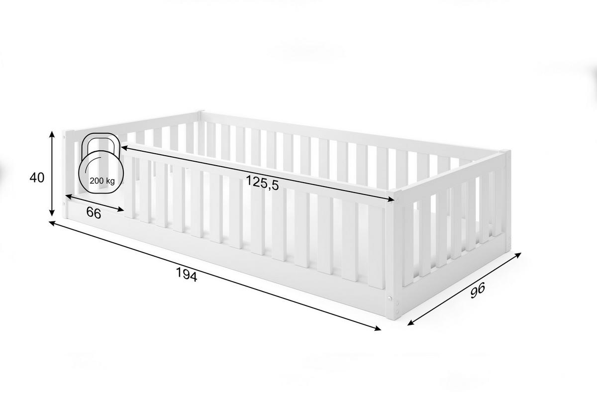 BODENBETT Bella 190x90 mit Rausfallschutz - Weiß, Holz (90/190cm) - Interbeds
