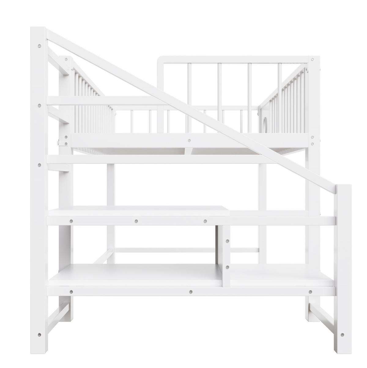 HOCHBETT 90/200 cm aus Metall mit Stauraumleiter Weiß - Weiß, Metall (90/200cm) - OKMYHOME