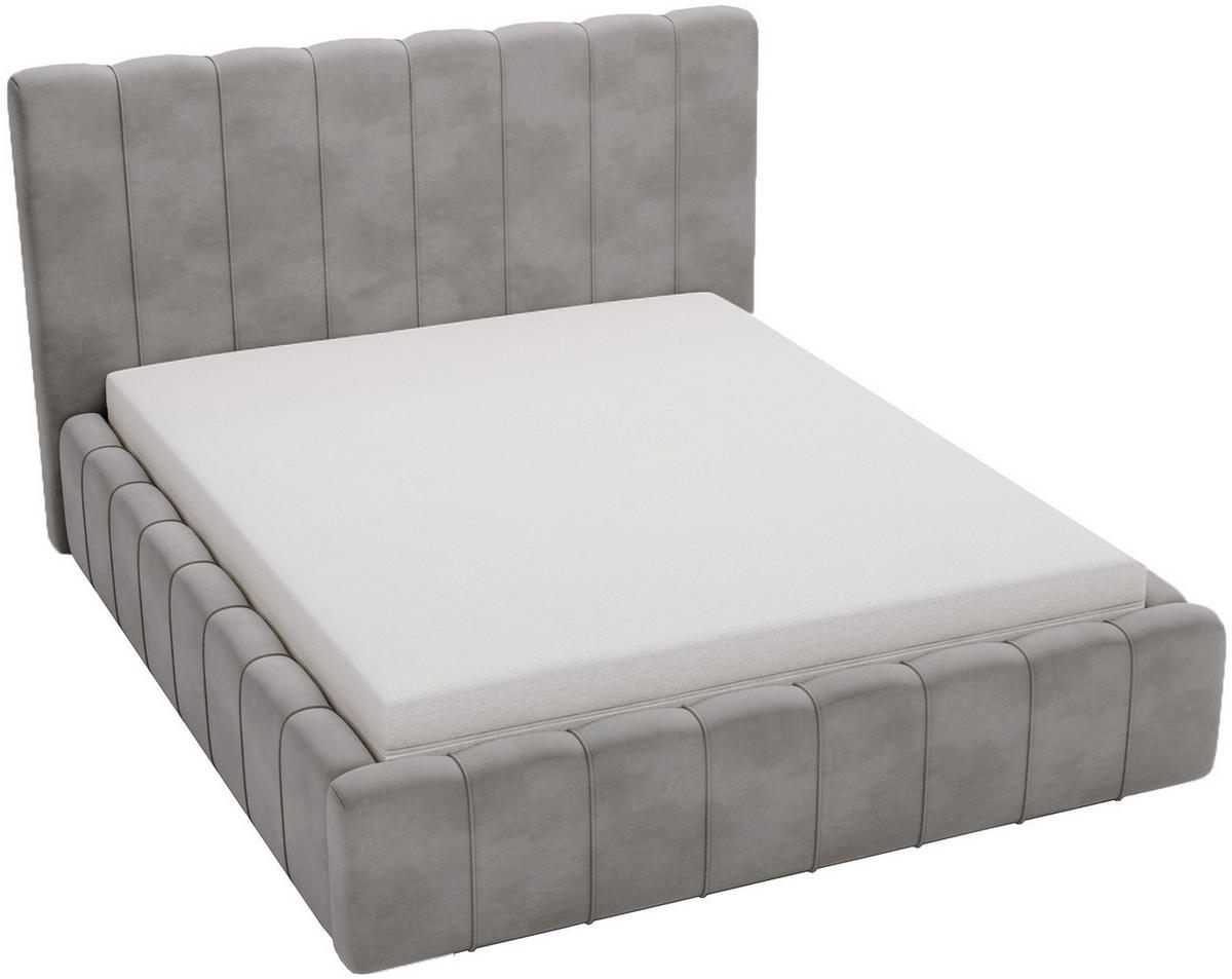 DOPPELBETT mit Bettkasten 200x200 Porto, Lattenrost, Grau - Grau, Holz/Textil (200/200cm) - Emporius