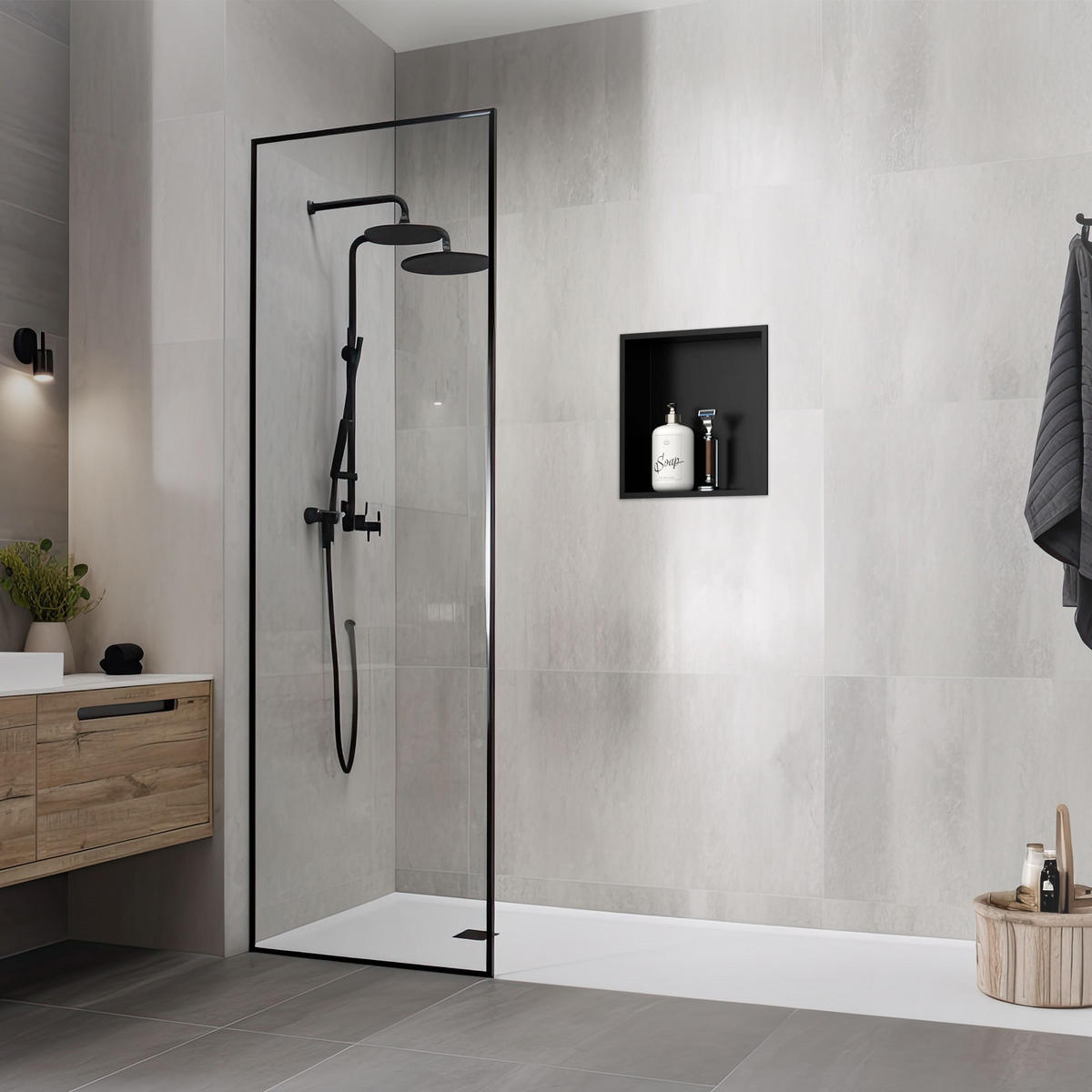 DUSCHNISCHE Schwarz 30/30 cm - Schwarz, Metall (32/10/32cm) - LuxeBath