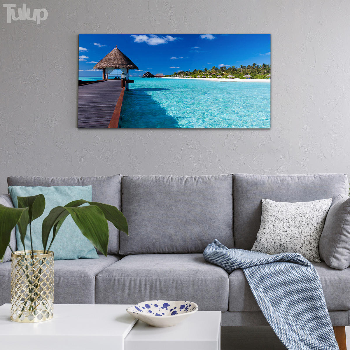 GLASBILD 120x60 cm Tropische Insel - Türkis/Rotbraun, Glas (120/60cm) - TULUP