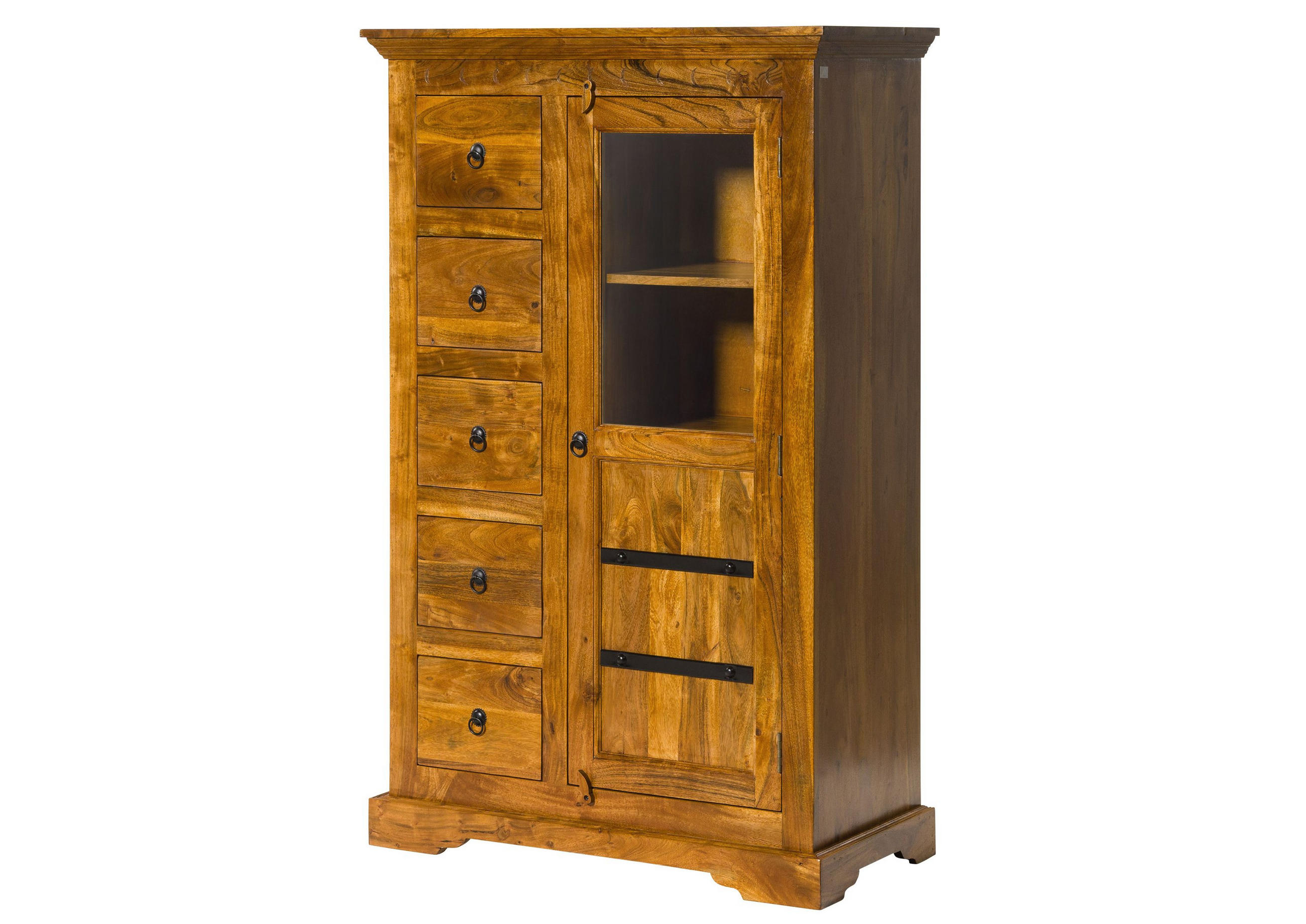 VITRINE Akazie 95x45x147 honig lackiert OXFORD #0417 - Braun, Holz (95/147/45cm) - Massivmoebel24