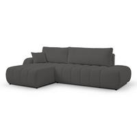ECKSOFA Baloo mit Schlaffunktion und Bettkasten, komfortable Polsterung, Stoffbezug, lose Rückenkissen, freistehend, LINKS, 176x276x88 cm, Dark grey - Dunkelgrau, Holz/Textil (176/276cm) - DomoHome