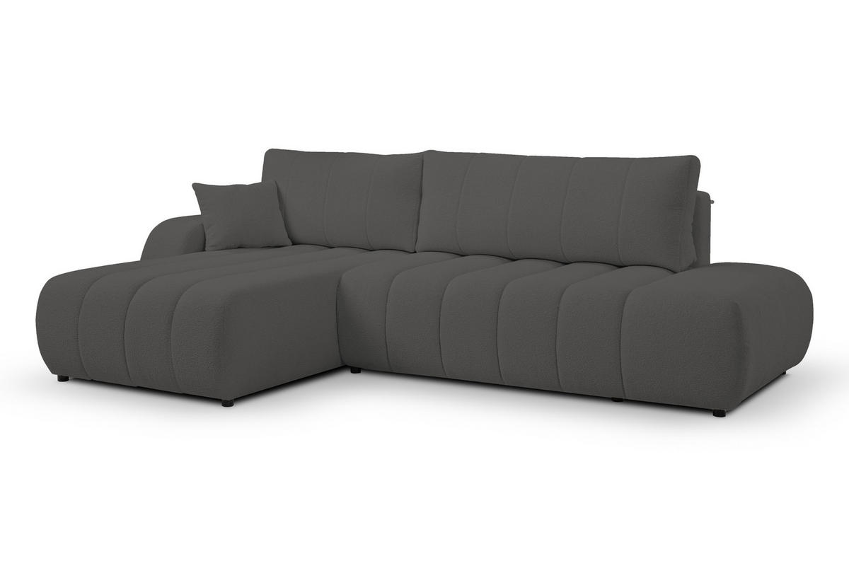 ECKSOFA Baloo mit Schlaffunktion und Bettkasten, komfortable Polsterung, Stoffbezug, lose Rückenkissen, freistehend, LINKS, 176x276x88 cm, Dark grey - Dunkelgrau, Holz/Textil (176/276cm) - DomoHome