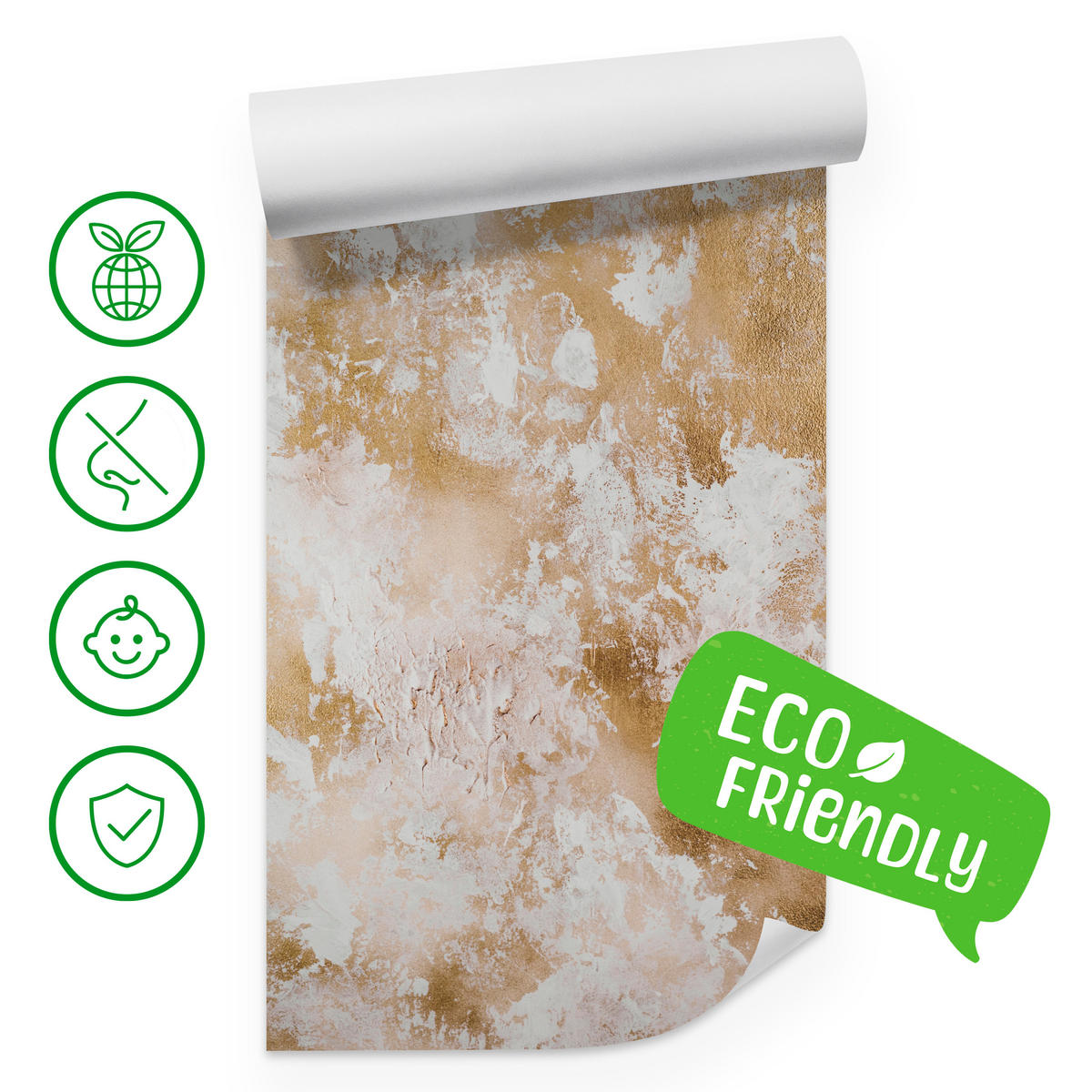 FOTOTAPETE für Wohnzimmer Modern Beton Gold Ornamente 500x350 - Beige/Braun, Papier (500/350cm) - Muralo