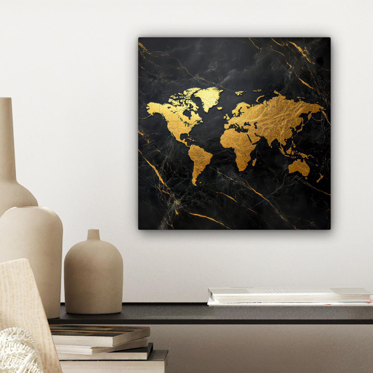 LEINWANDBILD Weltkarte - Gold - Marmor Deko Wohnzimmer 20x20 cm - Goldfarben, Textil (20/20cm) - MuchoWow