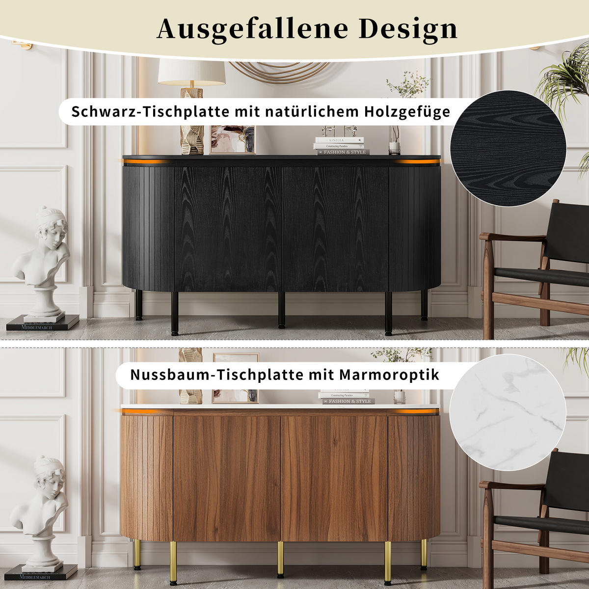 SIDEBOARD Schwarz 43/145/78 cm - Schwarz, Holzwerkstoff (43/78/145cm) - Urban Meuble