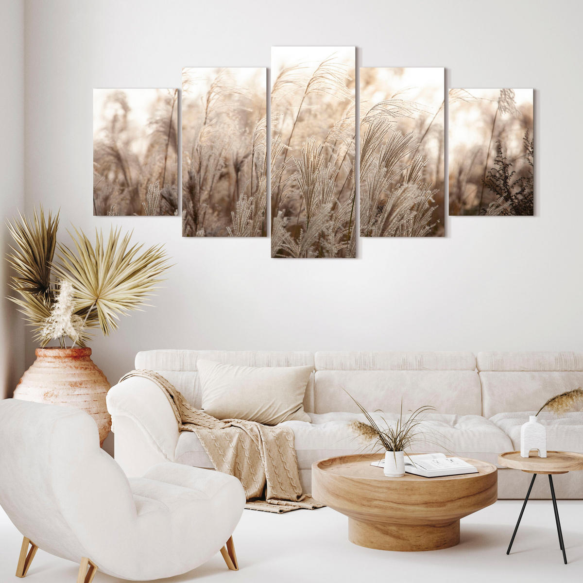 LEINWANDBILD Miskanthus 5-tlg. 100x50 cm - Multicolor, Holz (100/50cm) - LUMASOUL