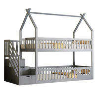 HAUSBETT 90/200 cm aus Kiefernholz mit Treppe und Schubladen in Grau - Grau, Holz (90/200cm) - BEAOK
