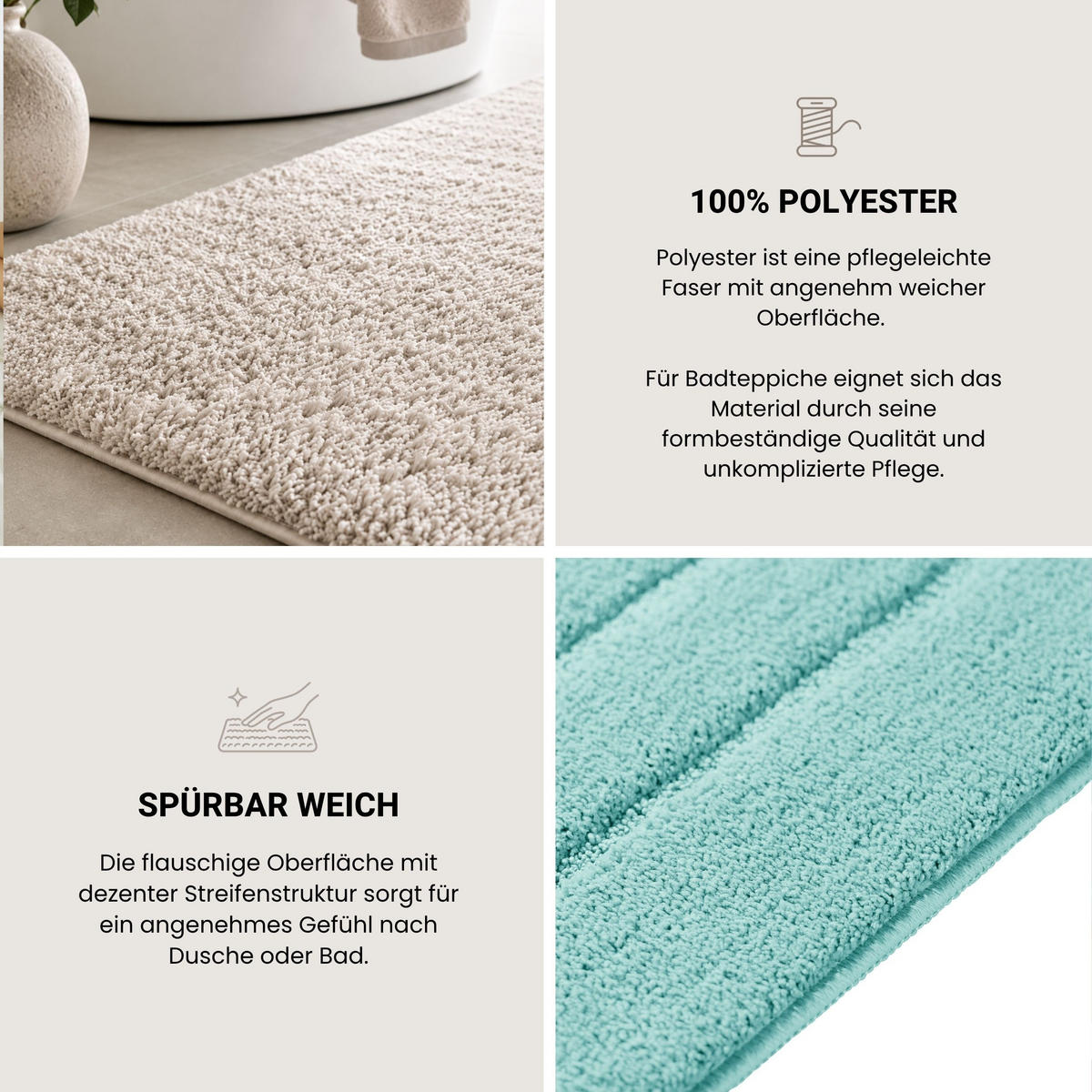 BADTEPPICH Milano - 100% Polyester - 60x100 cm - Helltürkis - Türkis, Textil (60/100cm) - SCHIESSER