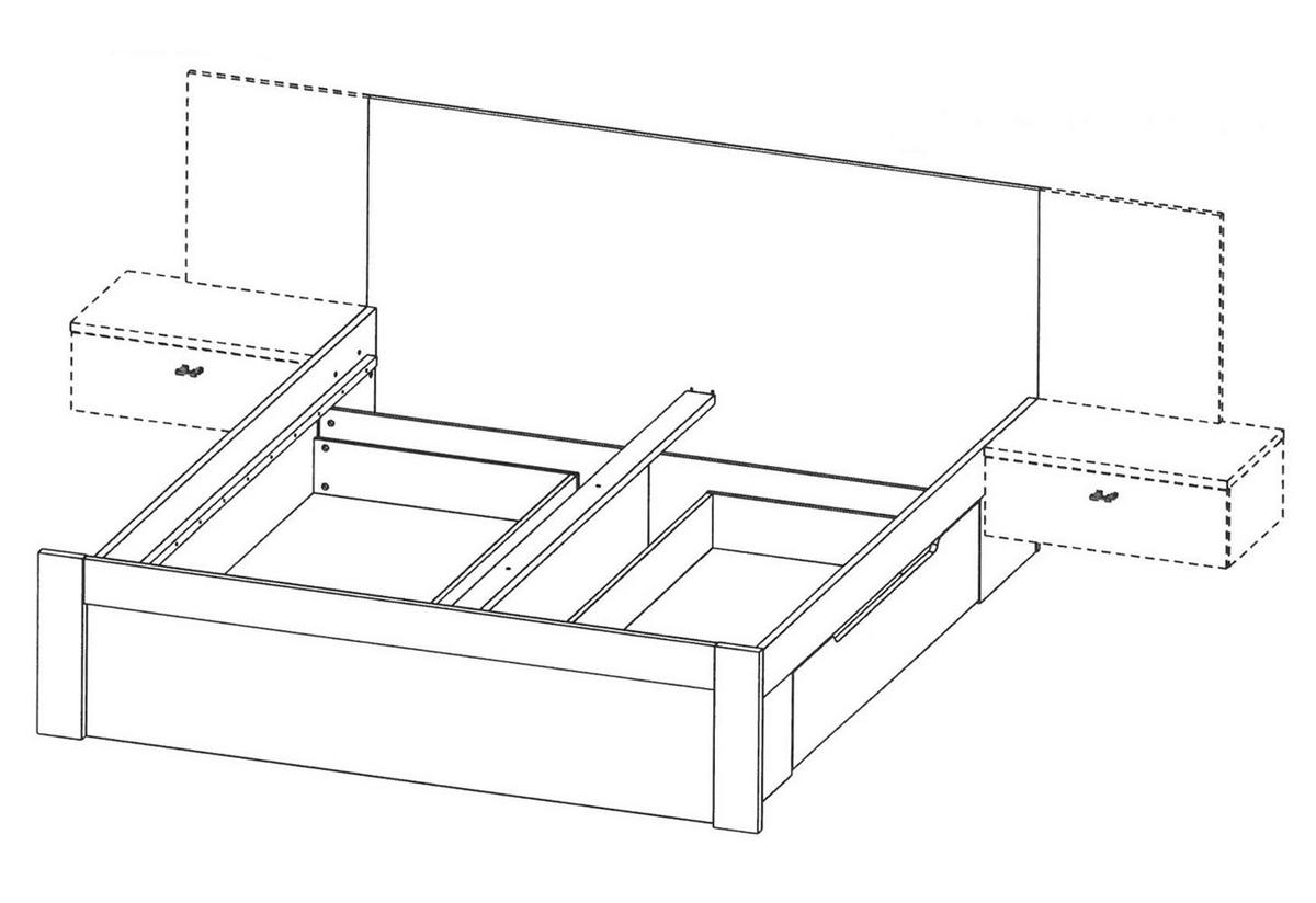 DOPPELBETT MIT NACHTKONSOLEN Roma Eiche ribbeck / dunkelgrau 298 / 207 / 90cm - Eichefarben/Schwarz, Holz/Holzwerkstoff (160/200cm) - Feldmann-Wohnen