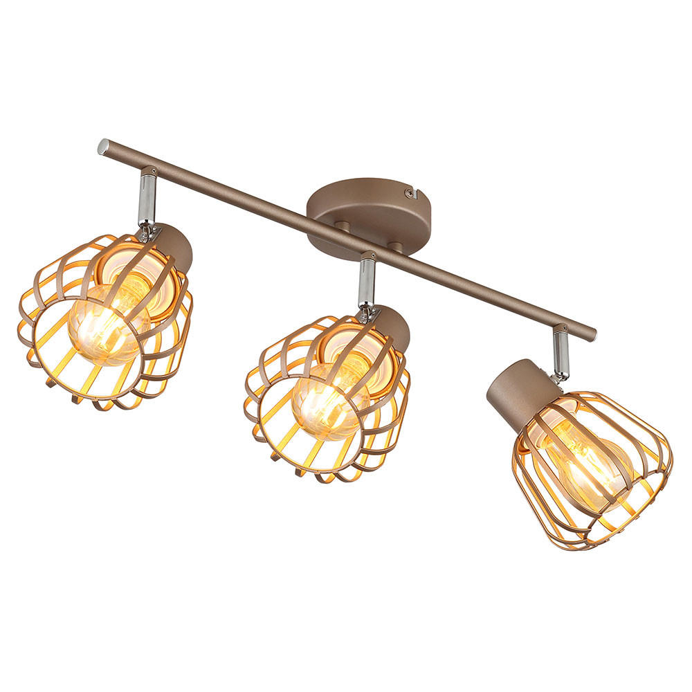 LED DECKENLEUCHTE OLIN Metall Braun, 3-flammiger Spot - Braun, Glas (50/17.5/12.5cm) - Globo Lighting