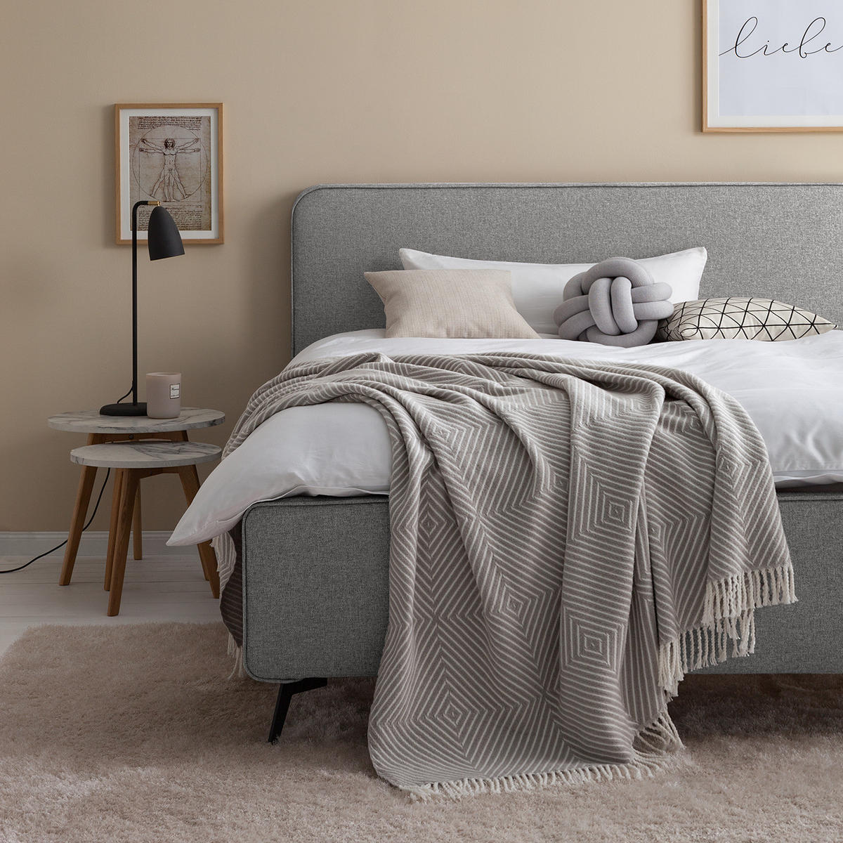 POLSTERBETT - Grau, Textil (180/200cm) - home24