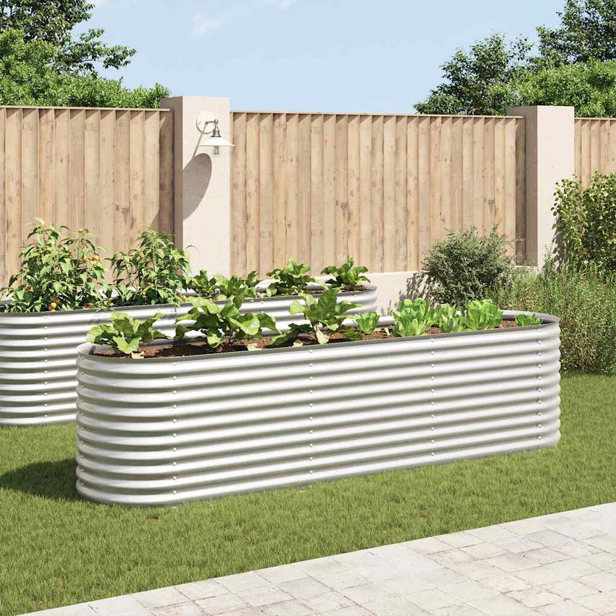RUNDES Hochbeet für Garten BLUMO | Verzinkter Stahl | 320x80x81cm, Silber - Silberfarben, Metall (320/81/80cm) - DELUKE