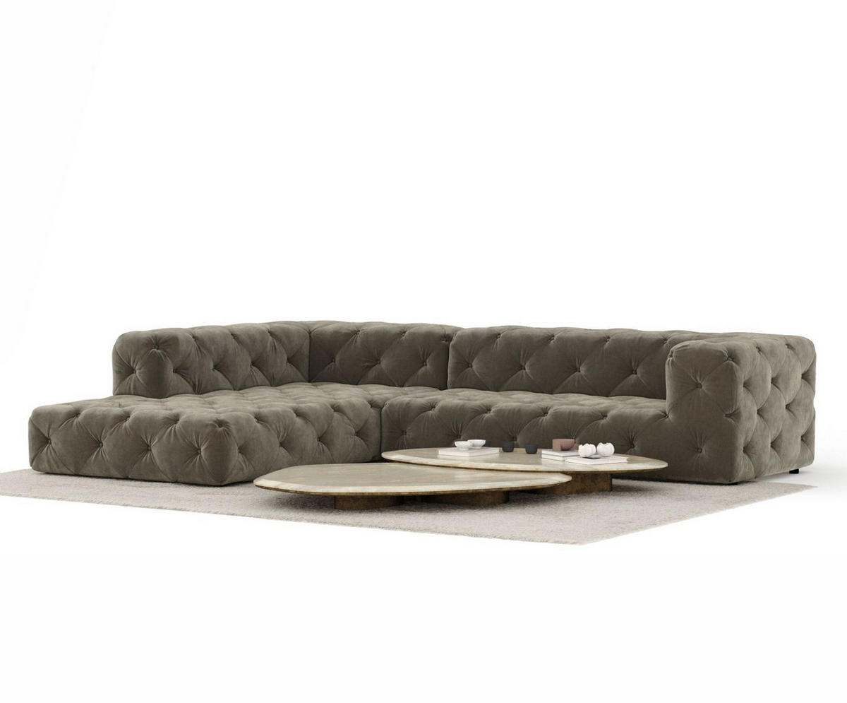 ECKSOFA Cosimo Taupe Samtstoff - Taupe/Schwarz, Holz/Holzwerkstoff (325/228cm) - Maison de Reve