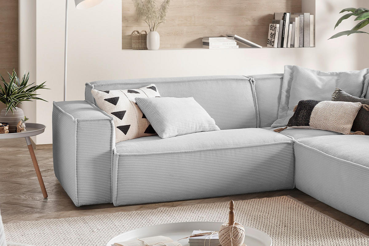 ECKSOFA SAMU Hellgrau Cord - Hellgrau/Schwarz, Textil (254/224cm) - KAWOLA