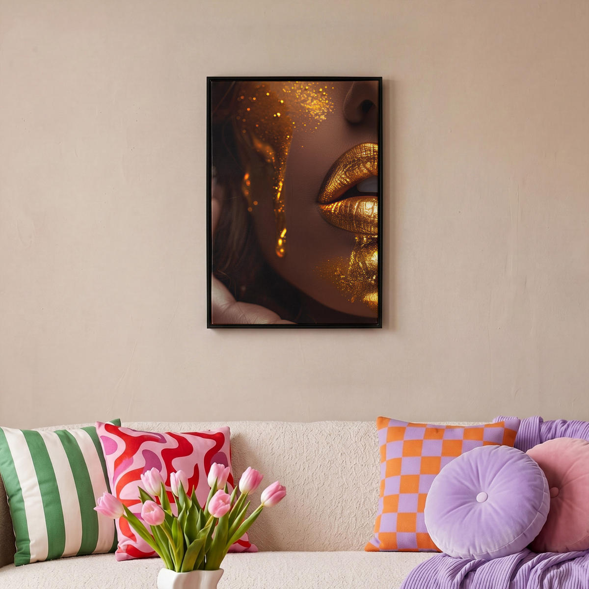 LEINWAND Bilder mit Rahmen - Frau - Gold - Luxus - Porträt - 40x60 - Goldfarben, Textil (40/60cm) - MuchoWow