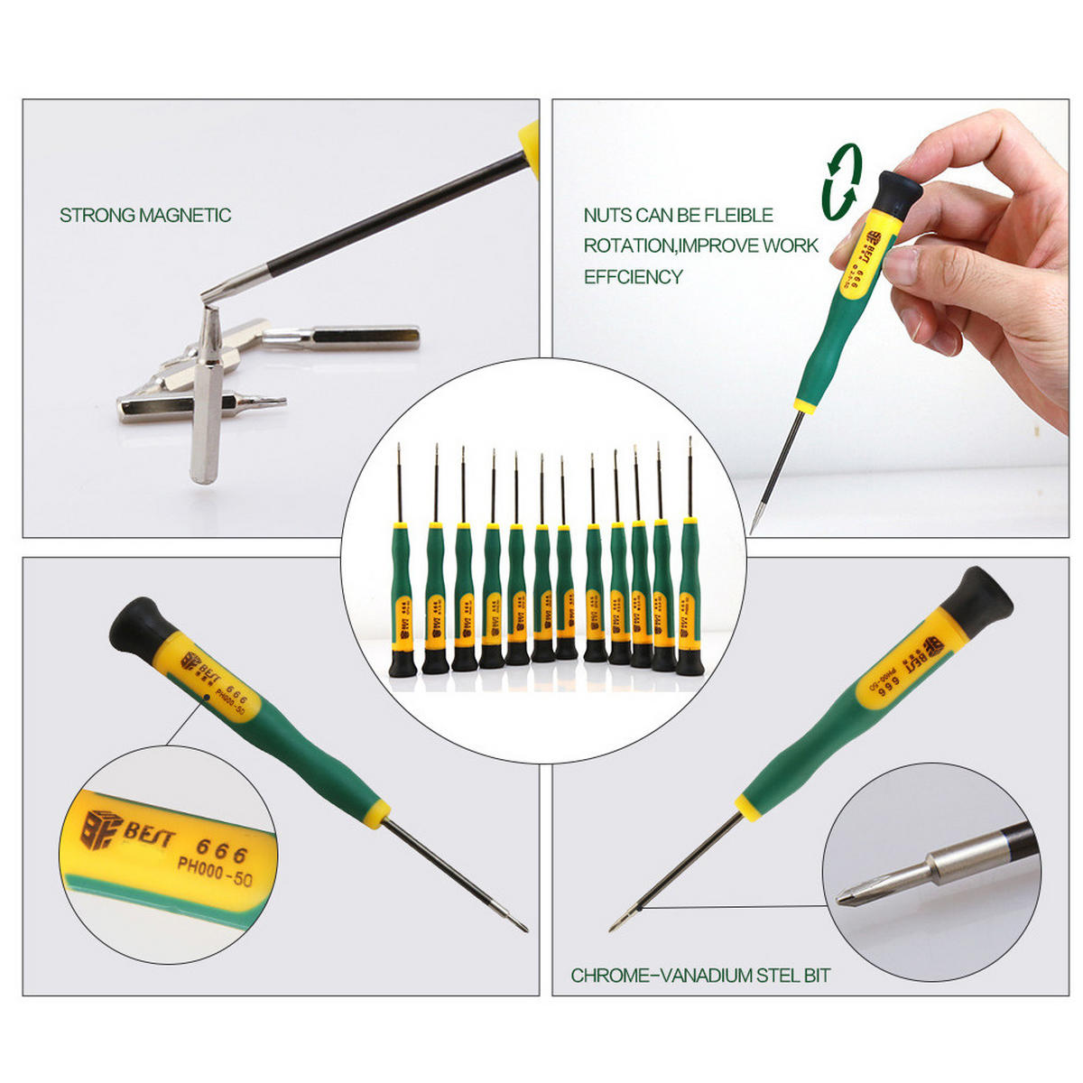 SCHRAUBENDREHER-SET-DIY,2-TEILIGES magnetisches Schraubendreher-Set - Grün, Metall (1.7/1.7/14.5cm) - LIBRATON