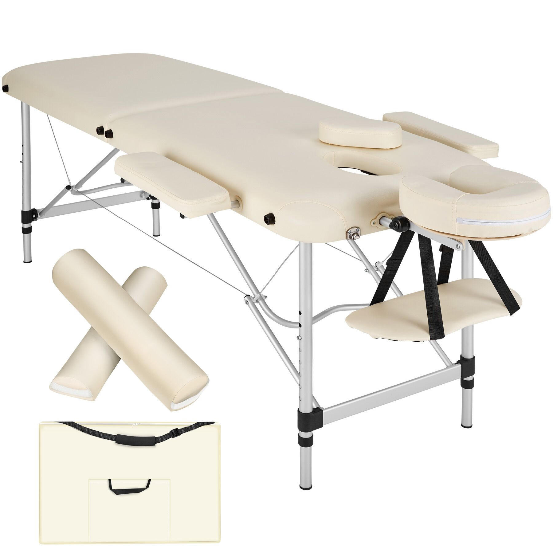 MASSAGELIEGE 2 Zonen, 210 x 95 x 89 cm,beige - Beige, Metall (95/89/210cm) - tectake
