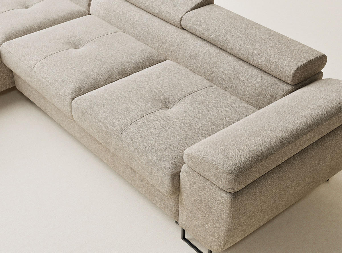 ECKSOFA Concord Beige Chenille-Stoff - Links Seite - Beige/Schwarz, Holz/Holzwerkstoff (203/277cm) - Maison de Reve